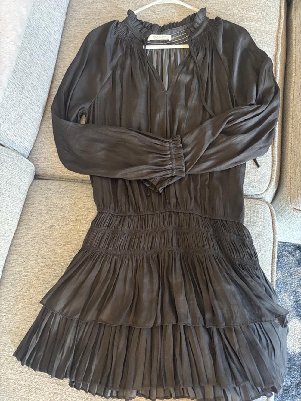 Mustard Seed Charcoal Tiered Long-Sleeve Smocked Dress